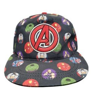 MARVEL AVENGERS Baseball Hat Cap Circle Print Snapback Black Bill A Logo skater